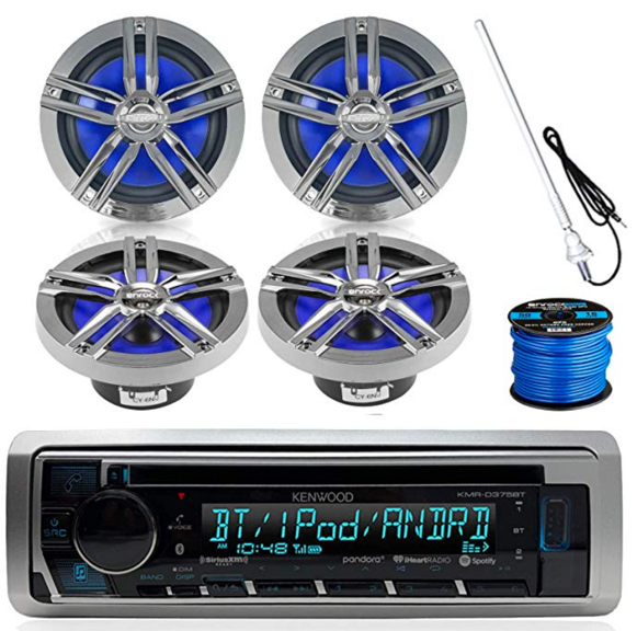 A Kenwood marine stereo with four speakers